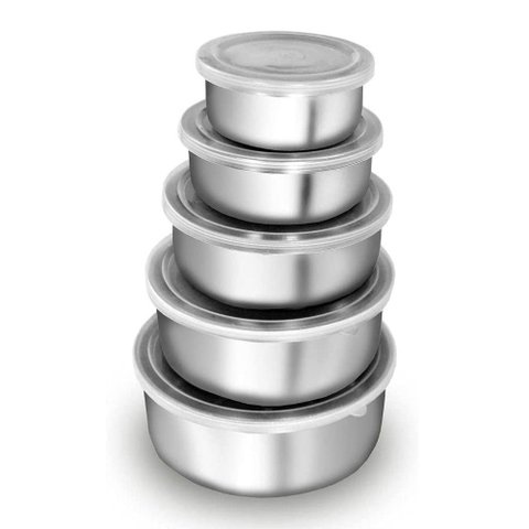 Potes Redondos Aço Inox 5 Peças com Tampa Mistura Mantimento