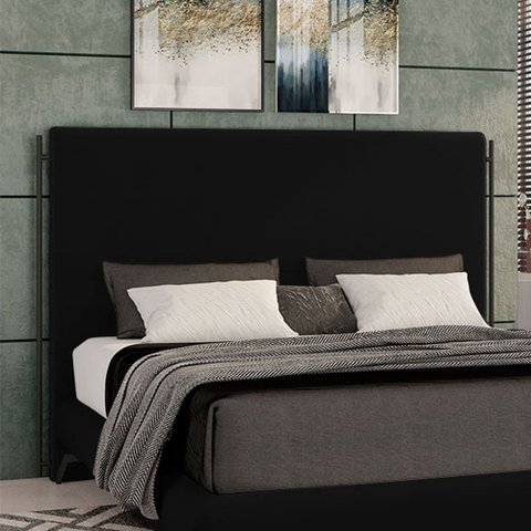 Cabeceira Design para Cama Queen Bezos Pés em Madeira Veludo Preto G91 - Gran Belo
