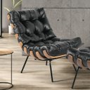 Ver imagem 3 de Poltrona com Puff Costela Couro Legítimo Base de Metal Preto - D'Rossi - Preto