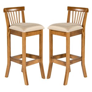 Kit 2 Banquetas Alta com Encosto 36 x 100 Cm Valencia Madeira Maciça Imbuia Linho Bege M58 - RMI