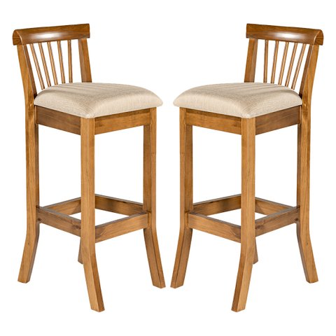 Kit 2 Banquetas Alta com Encosto 36 x 100 Cm Valencia Madeira Maciça Imbuia Linho Bege M58 - RMI