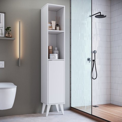 Armário Multiuso para Banheiro com 1 Porta 4 Prateleira Branco