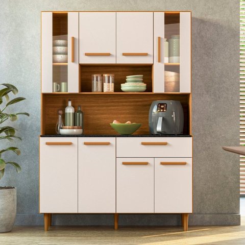 Armário de Cozinha 8 Portas 1 Gaveta Gabi Yescasa Freijo UV/Off Acetinado