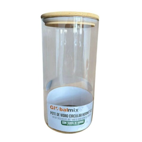 Pote de Vidro Reforçado Tampa Bambu Fechamento Hermético com Anel Silicone Capacidade de 1200ml