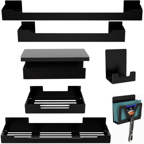 Kit de Acessórios para Banheiro Adesivo 7 Pcs Preto F.elg