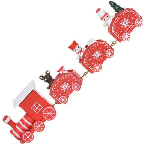 Decoração Trem de Natal Locomotiva Enfeite de Madeira 19cm