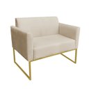 Ver imagem 4 de Kit 01 Namoradeira e 01 Poltrona Marisa Suede Base Industrial Metálica Dourado D'Rossi - Bege