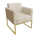 Ver imagem 2 de Kit 01 Namoradeira e 01 Poltrona Marisa Suede Base Industrial Metálica Dourado D'Rossi - Bege