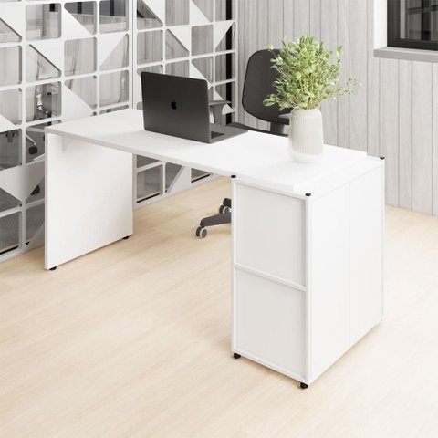 Mesa Escrivaninha 150cm X 60cm e Armário 2 Portas F5 Office Cor:branco