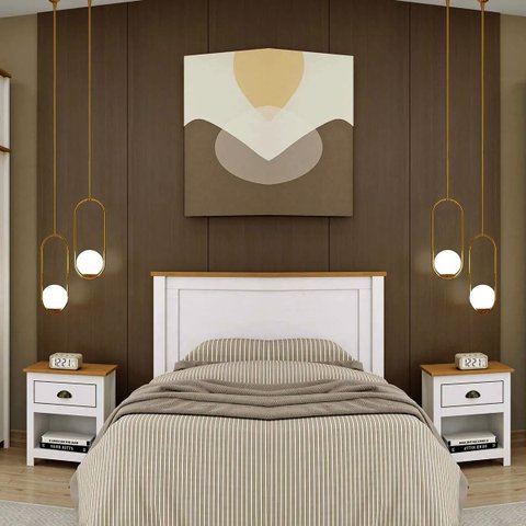 Conjunto Quarto: 1 Cabeceira e 2 Mesas de Cabeceiras C/ 1 Gaveta Topázio Branco/freijó Madeira Pinus