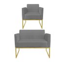 Ver imagem 1 de Kit 01 Namoradeira e 01 Poltrona Marisa Suede Base Industrial Metálica Dourado D'Rossi - Grafite