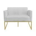 Ver imagem 6 de Kit 01 Namoradeira e 01 Poltrona Marisa Suede Base Industrial Metálica Dourado D'Rossi - Cinza