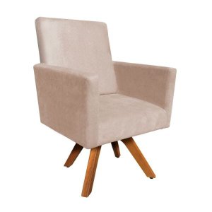 Poltrona Giratória Nina Suede Base Madeira MM30 D'Rossi - Bege