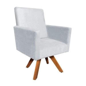 Poltrona Giratória Nina Suede Base Madeira MM30 D'Rossi - Cinza