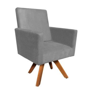 Poltrona Giratória Nina Suede Base Madeira MM30 D'Rossi - Grafite