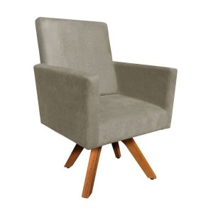 Poltrona Giratória Nina Suede Base Madeira MM30 D'Rossi - Marrom Rato