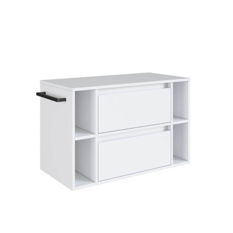 Gabinete de Banheiro Suspenso 80cm Branco 4 Nichos 1 Toalheiro 1 Porta e 1 Gaveta Bh8010