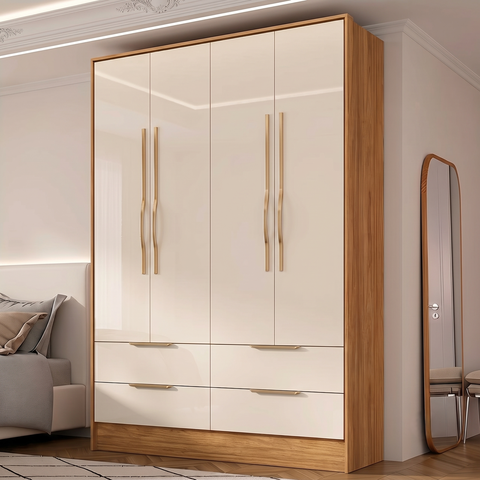 Guarda-Roupa Casal 4 Portas 4 Gavetas 218cm Domo Cinamon/Off White