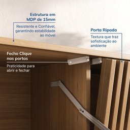 Rack para Tv até 75 Polegadas 180cm Portas Ripadas Aruá CabeCasa MadeiraOriginals - 8