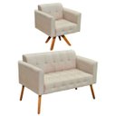 Ver imagem 1 de Kit 01 Namoradeira e 01 Poltrona Giratória Elisa Suede Base Madeira MM30 D'Rossi - Bege