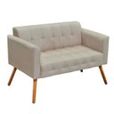 Ver imagem 2 de Kit 01 Namoradeira e 01 Poltrona Giratória Elisa Suede Base Madeira MM30 D'Rossi - Bege