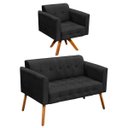 Ver imagem 1 de Kit 01 Namoradeira e 01 Poltrona Giratória Elisa Suede Base Madeira MM30 D'Rossi - Preto
