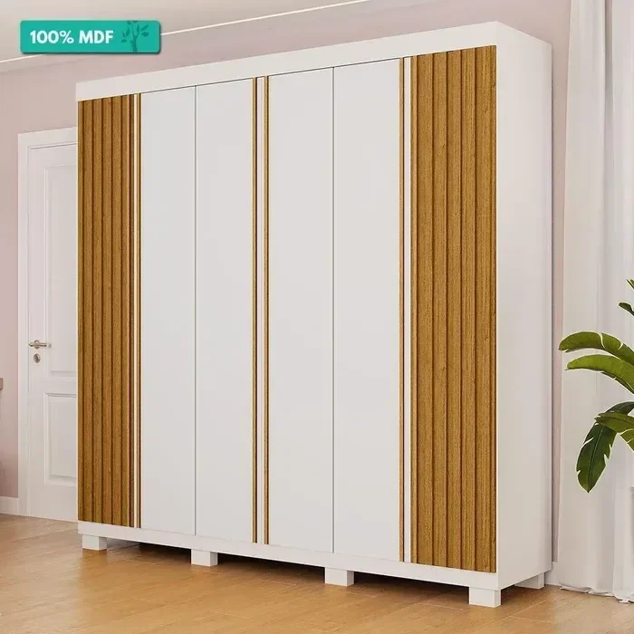 Ver imagem 2 de Guarda Roupa Casal Acp Eliza 6 Portas com Pés 100% Mdf - Branco/cinamomo