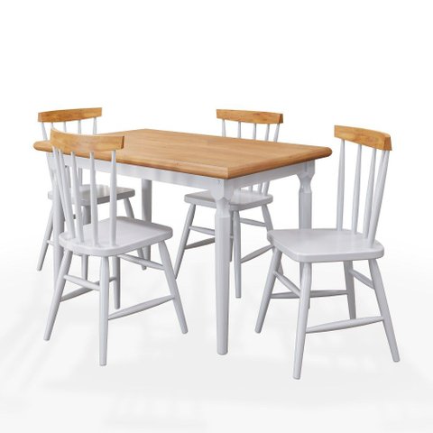 Mesa de Jantar Udine com 4 Cadeiras Branco Natural 125x80