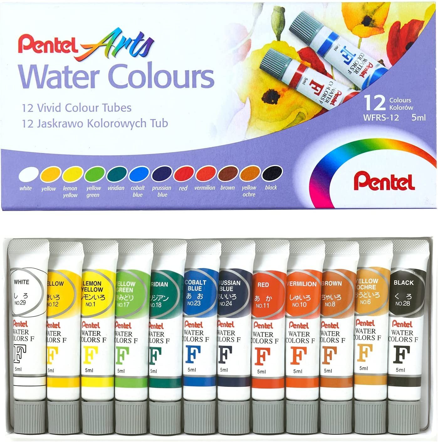Pentel Water Colors - Tinta Aquarela Tubo - 12 Cores Wfrs-2 WFRS-12 - 3