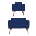 Ver imagem 1 de Kit 01 Namoradeira e 01 Poltrona Marisa Suede Pés Palito Natural D'Rossi - Azul Marinho