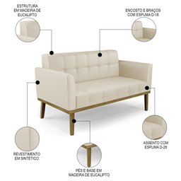 Sofá Namoradeira e 1 Poltrona Base Madeira Castanho Ana Sintético Bege - Ibiza - 3