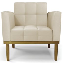 Sofá Namoradeira e 1 Poltrona Base Madeira Castanho Ana Sintético Bege - Ibiza - 12