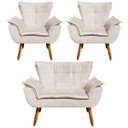 Ver imagem 1 de Kit 01 Namoradeira e 02 Poltronas Opala Suede Pés Palito Castanho D'Rossi - Bege