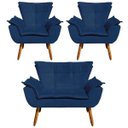 Ver imagem 1 de Kit 01 Namoradeira e 02 Poltronas Opala Suede Pés Palito Castanho D'Rossi - Azul Marinho