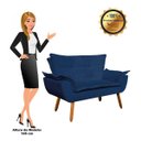 Ver mais imagens de Kit 01 Namoradeira e 02 Poltronas Opala Suede Pés Palito Castanho D'Rossi - Azul Marinho