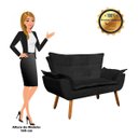 Ver mais imagens de Kit 01 Namoradeira e 02 Poltronas Opala Suede Pés Palito Castanho D'Rossi - Preto