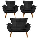 Ver imagem 1 de Kit 01 Namoradeira e 02 Poltronas Opala Suede Pés Palito Castanho D'Rossi - Preto