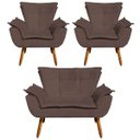 Ver imagem 1 de Kit 01 Namoradeira e 02 Poltronas Opala Suede Pés Palito Castanho D'Rossi - Marrom