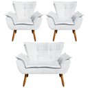 Ver imagem 1 de Kit 01 Namoradeira e 02 Poltronas Opala Suede Pés Palito Castanho D'Rossi - Cinza