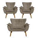 Ver imagem 1 de Kit 01 Namoradeira e 02 Poltronas Opala Suede Pés Palito Castanho D'Rossi - Marrom Rato