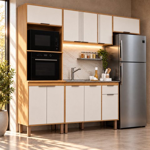 Cozinha Completa Modulada 4 Peças com Torre Quente para 2 Fornos e Espaço para Cooktop Madalena