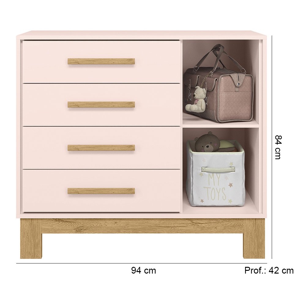 Quarto de Bebê com Cômoda 4355 e Berço Mini Cama 4315 Rosa Acetinado Patoti Móveis - 2