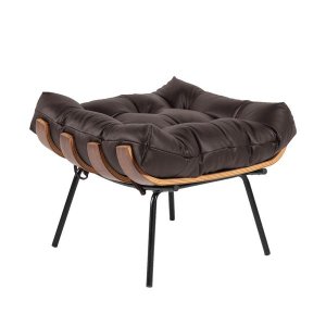 Puff Costela Couro Legítimo Base Metal Preto - Marrom