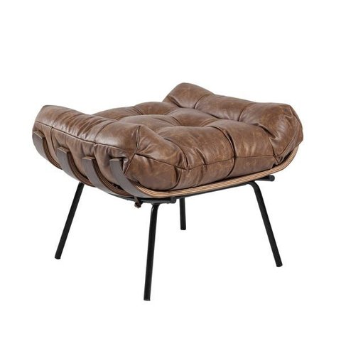 Puff Costela Couro Legítimo Base Metal Preto - Nozes