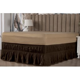 Saia Box Babado Cama Casal Queen e King Ajustável com 2 Elásticos Lisa Marrom - 3