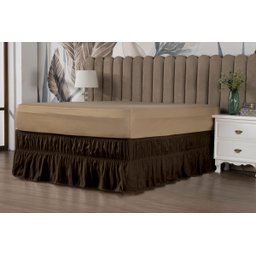 Saia Box Babado Cama Casal Queen e King Ajustável com 2 Elásticos Lisa Marrom - 1