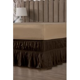Saia Box Babado Cama Casal Queen e King Ajustável com 2 Elásticos Lisa Marrom - 2