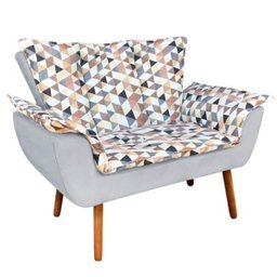 Kit 01 Namoradeira e Poltrona Giratória Opala D87 e Suede Base Madeira MM30 D'Rossi - Cinza - 5