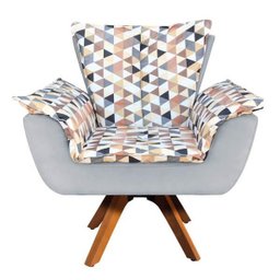 Kit 01 Namoradeira e Poltrona Giratória Opala D87 e Suede Base Madeira MM30 D'Rossi - Cinza - 3