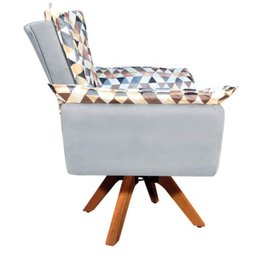 Kit 01 Namoradeira e Poltrona Giratória Opala D87 e Suede Base Madeira MM30 D'Rossi - Cinza - 4